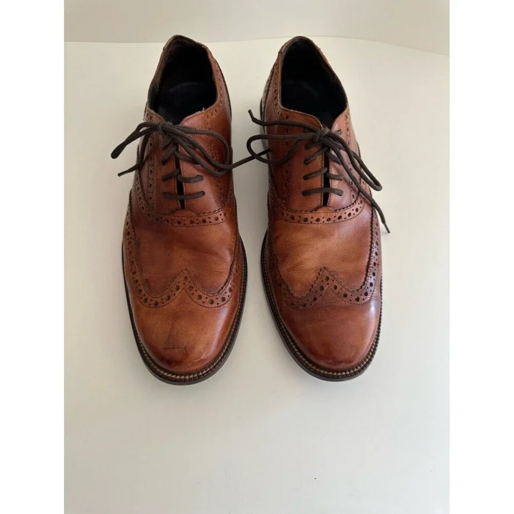 Cole Haan brown leather brogued wingtip oxford dress shoes